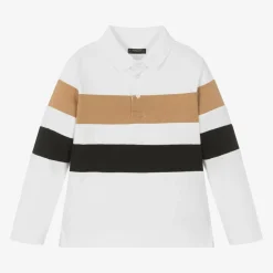 Mayoral Tops*Boys Ivory Stripe Cotton Polo Shirt