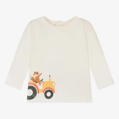 Carrément Beau Tops*Boys Ivory Tractor Print Organic Cotton Top