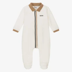 BOSS Babysuits*Boys Ivory Velour Babygrow
