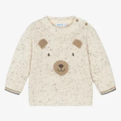 Mayoral Tops*Boys Ivory Wool Knit Bear Sweater