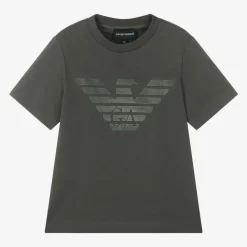 Emporio Armani Tops*Boys Khaki Green Cotton Eagle T-Shirt
