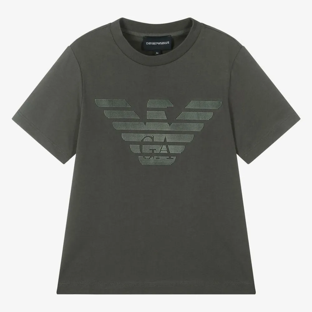Emporio Armani Tops*Boys Khaki Green Cotton Eagle T-Shirt