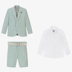 Beau KiD Suits*Boys Mint Blue Cotton Stripe Shorts Suit