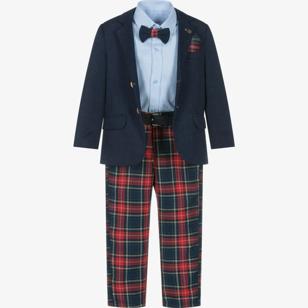 Beau KiD Suits*Boys Navy Blue & Red Tartan Suit