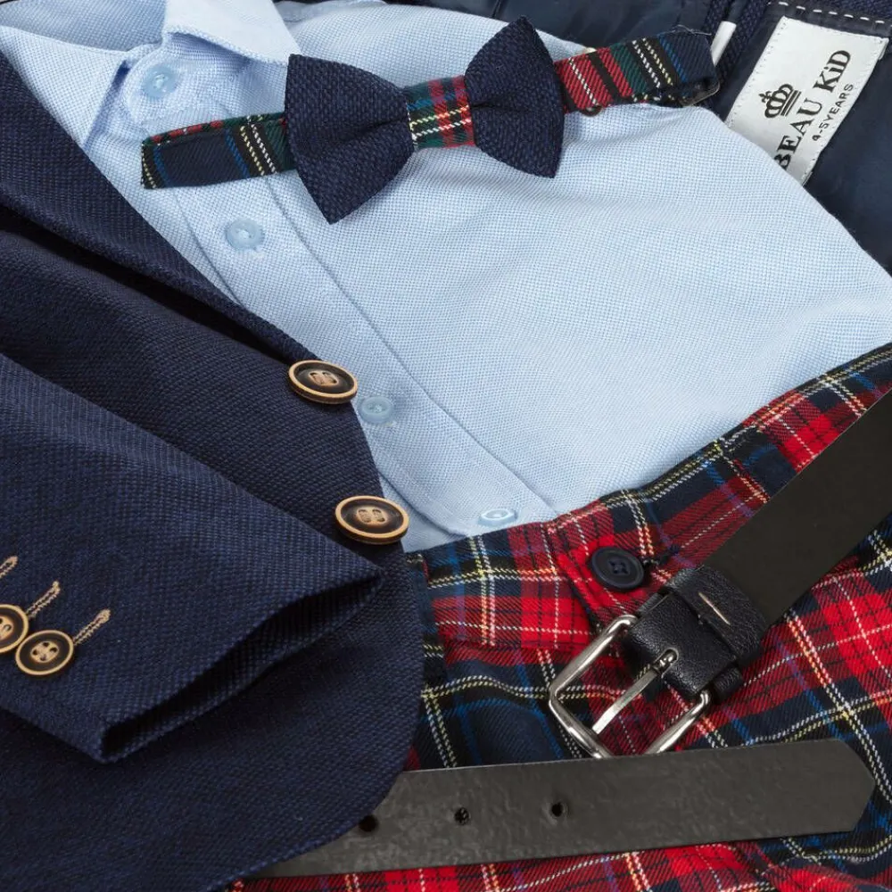 Beau KiD Suits*Boys Navy Blue & Red Tartan Suit