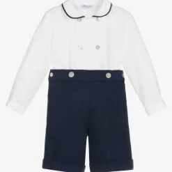 Ancar Outfit Sets*Boys Navy Blue & White Cotton Buster Suit