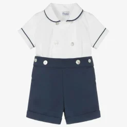 Ancar Outfit Sets|Outfit Sets*Boys Navy Blue & White Cotton Buster Suit