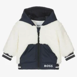 BOSS Coats & Jackets*Boys Navy Blue & White Faux Fur Jacket