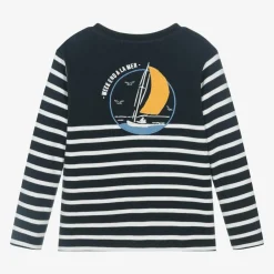 Week-end à la mer Tops*Boys Navy Blue & White Striped Cotton Top