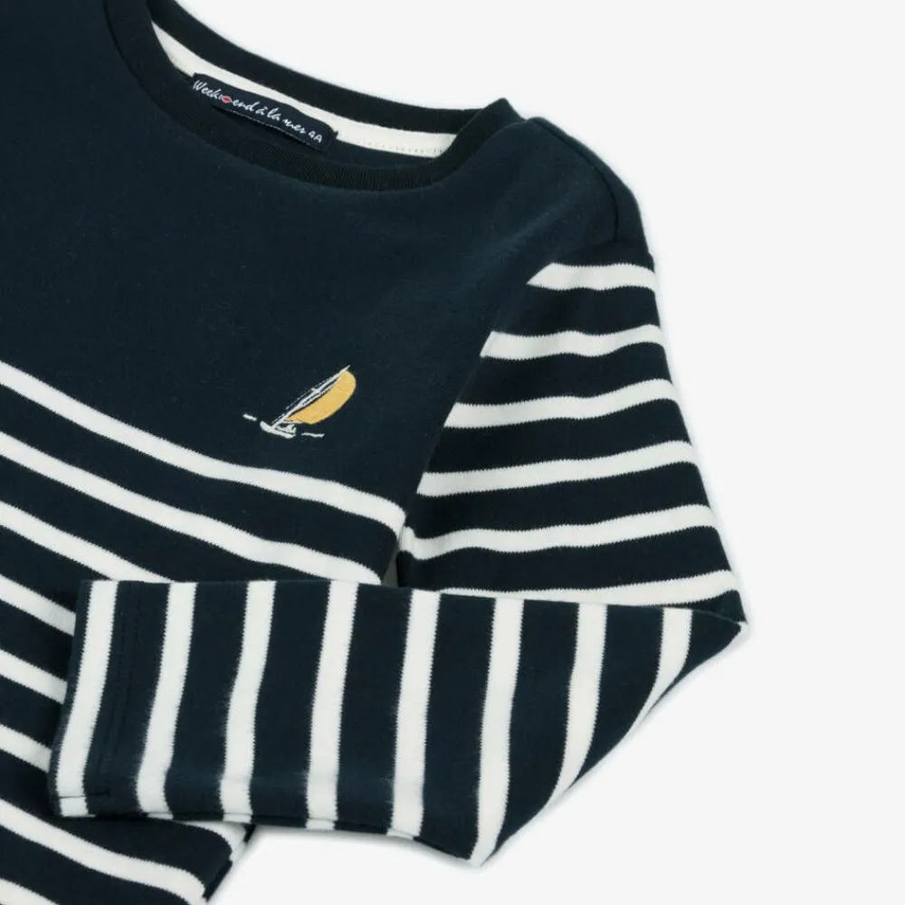 Week-end à la mer Tops*Boys Navy Blue & White Striped Cotton Top