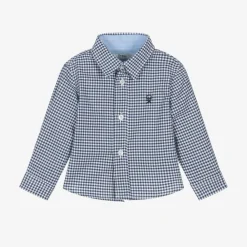 Dr. Kid Tops*Boys Navy Blue Check Cotton Shirt