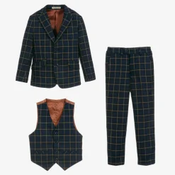 Romano Suits*Boys Navy Blue Check Suit