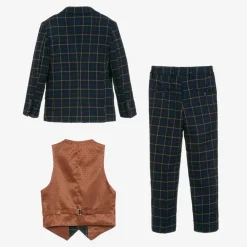 Romano Suits*Boys Navy Blue Check Suit