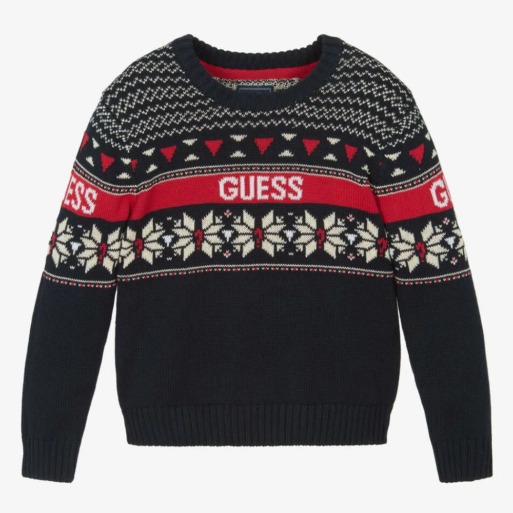 Guess Tops*Boys Navy Blue Cotton Knit Jumper