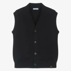 Mayoral Tops*Boys Navy Blue Cotton Knit Waistcoat