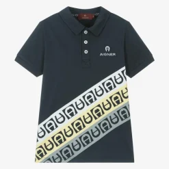 AIGNER Tops*Boys Navy Blue Cotton Polo Shirt