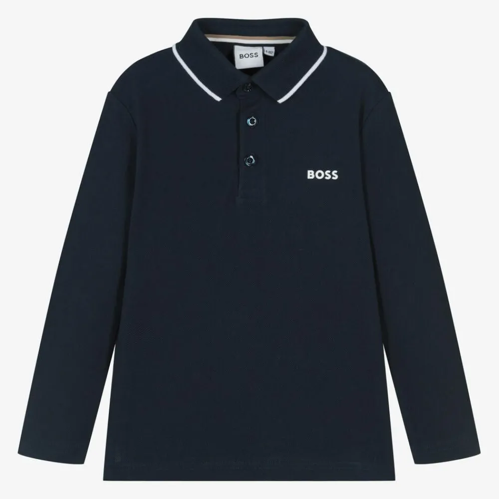 BOSS Tops*Boys Navy Blue Cotton Polo Shirt