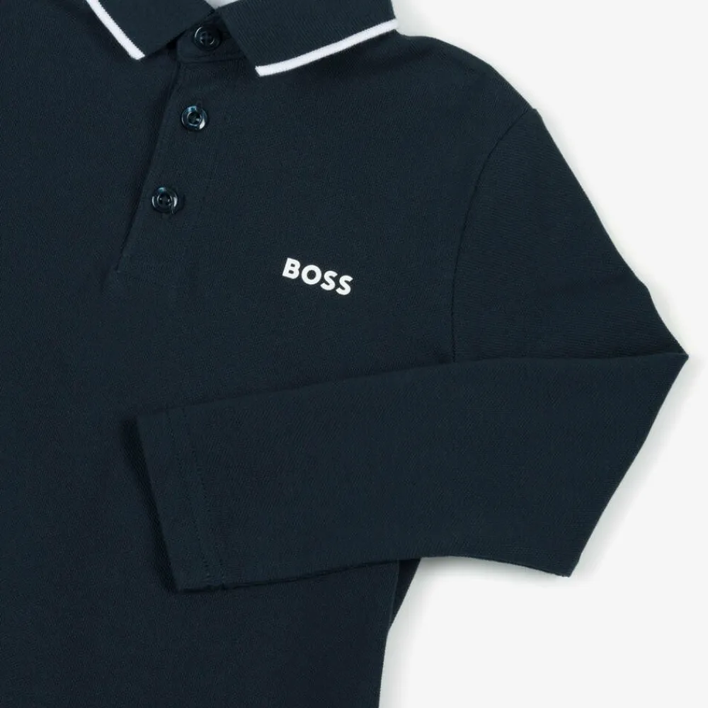 BOSS Tops*Boys Navy Blue Cotton Polo Shirt