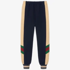 Gucci Trousers*Boys Navy Blue Cotton Web Joggers