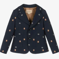 Gucci Coats & Jackets*Boys Navy Blue Double G Wool Blazer
