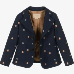 Gucci Coats & Jackets*Boys Navy Blue Double G Wool Blazer