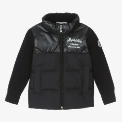 Moncler Enfant Tops*Boys Navy Blue Down Padded Knit Cardigan