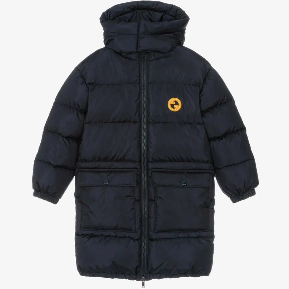 Gucci Coats & Jackets*Boys Navy Blue Down-Fill GG Puffer Coat