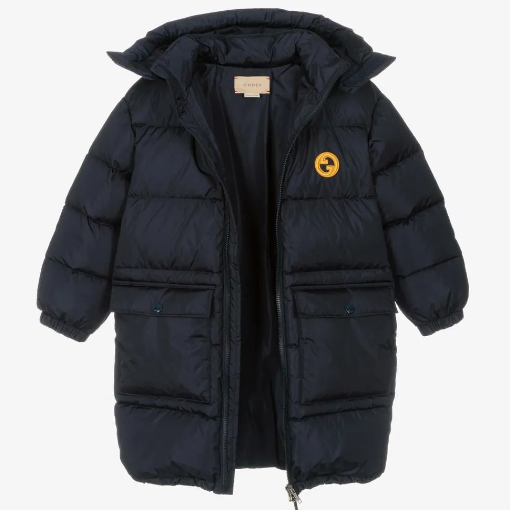 Gucci Coats & Jackets*Boys Navy Blue Down-Fill GG Puffer Coat
