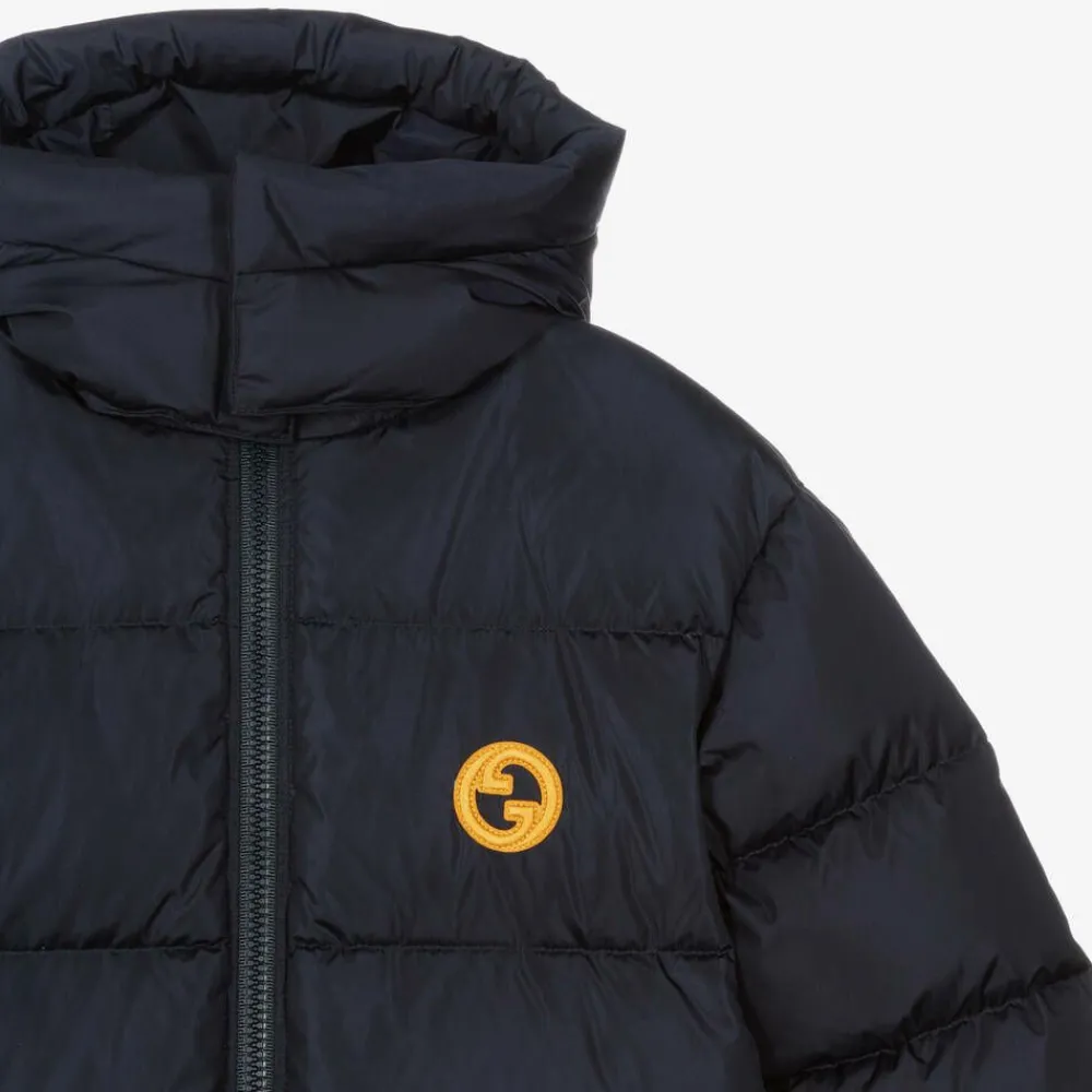 Gucci Coats & Jackets*Boys Navy Blue Down-Fill GG Puffer Coat