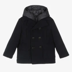 Il Gufo Coats & Jackets*Boys Navy Blue Felted 2-in-1 Coat