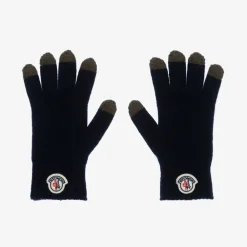 Moncler Enfant Gloves & Mittens*Boys Navy Blue Knitted Wool Gloves