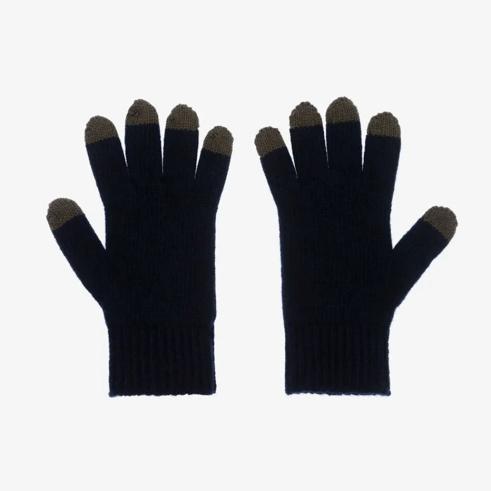 Moncler Enfant Gloves & Mittens*Boys Navy Blue Knitted Wool Gloves
