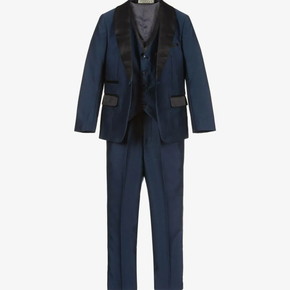 Romano Suits*Boys Navy Blue Satin Suit