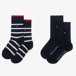 Tommy Hilfiger Socks*Boys Navy Blue Striped Cotton Socks (2 Pack)