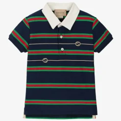 Gucci Tops*Boys Navy Blue Striped Web Polo Shirt