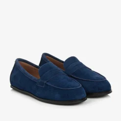 Age of Innocence Traditional Shoes|Loafers & Moccasins*Boys Navy Blue Suede Leather Loafers