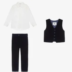 Beatrice amp; George Suits*Boys Navy Blue Velvet Waistcoat Suit