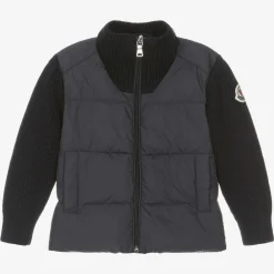 Moncler Enfant Tops*Boys Navy Blue Wool & Down Zip-Up Top