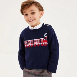 Beatrice amp; George Tops*Boys Navy Blue Wool Train Sweater