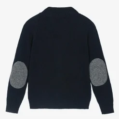 Il Gufo Tops*Boys Navy Blue Wool Zip-Up Cardigan