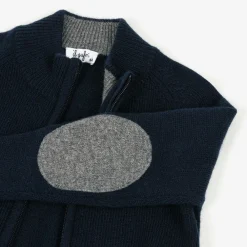 Il Gufo Tops*Boys Navy Blue Wool Zip-Up Cardigan