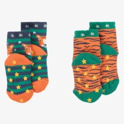Frugi Socks|Socks*Boys Orange Cotton Slipper Socks (2 Pack)