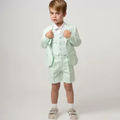 Caramelo Kids Suits*Boys Pale Green Linen & Cotton Shorts Suit