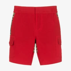 Burberry Shorts*Boys Red & Beige Check Cargo Shorts
