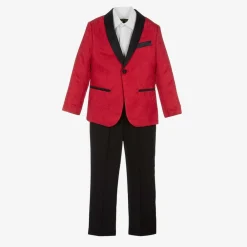 Romano Suits*Boys Red & Black Jacquard Suit