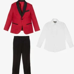 Romano Suits*Boys Red & Black Jacquard Suit