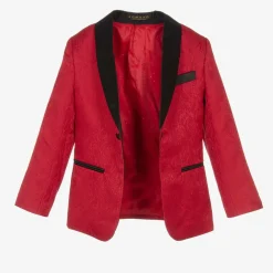 Romano Suits*Boys Red & Black Jacquard Suit