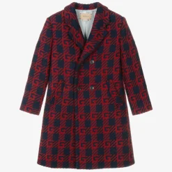 Gucci Coats & Jackets*Boys Red & Blue Wool Logo Coat