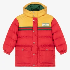 Gucci Coats & Jackets*Boys Red & Yellow Hooded Puffer Coat