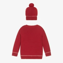 Dr. Kid Tops*Boys Red Knitted Bear Sweater & Hat Set
